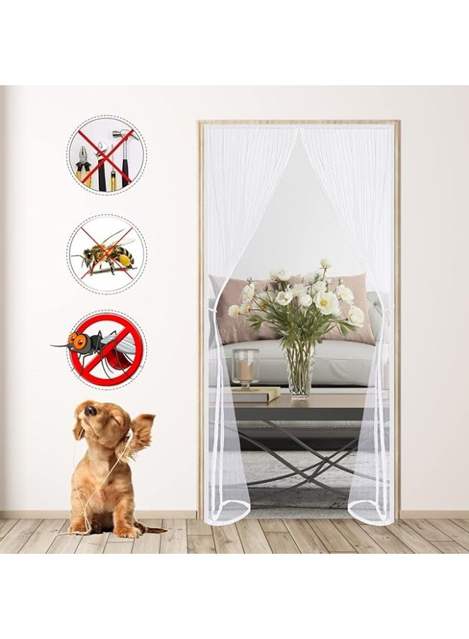 DUNISO Magic Mesh Magnet Fly Screen Door with Tie, 80x210cm Anti Mosquito Mesh Net,Reinforced with Full Frame  Magic Tape and Special Windproof Design,Insect Protection Door no Gap, Easy to Install Without Drilling (White) - Image 2